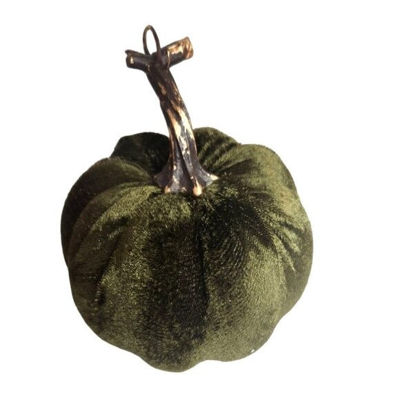 Velvet Pumpkins Decorative Fall Decor Green Orange with Gold Stems Cozy Home Acc - Picture 3 of 6
